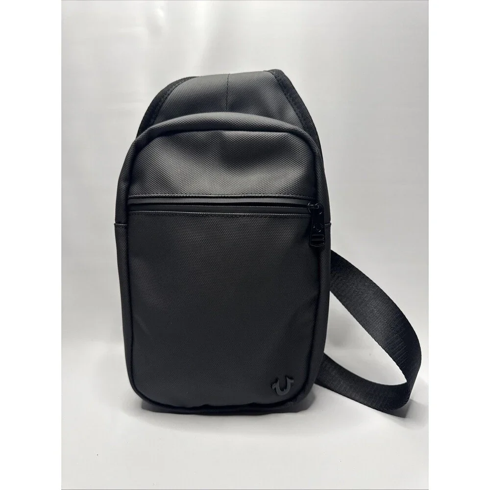 TRUE RELIGION Ivan Black Sling Bag Canvas Faux Leather Luxury BRAND-NEW w/tags